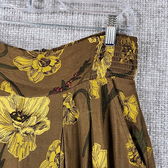 Anthropologie MAEVE Terrace Floral Wide Leg Pants Womens 2 Brown Gold Smocked - Picture 4 of 14